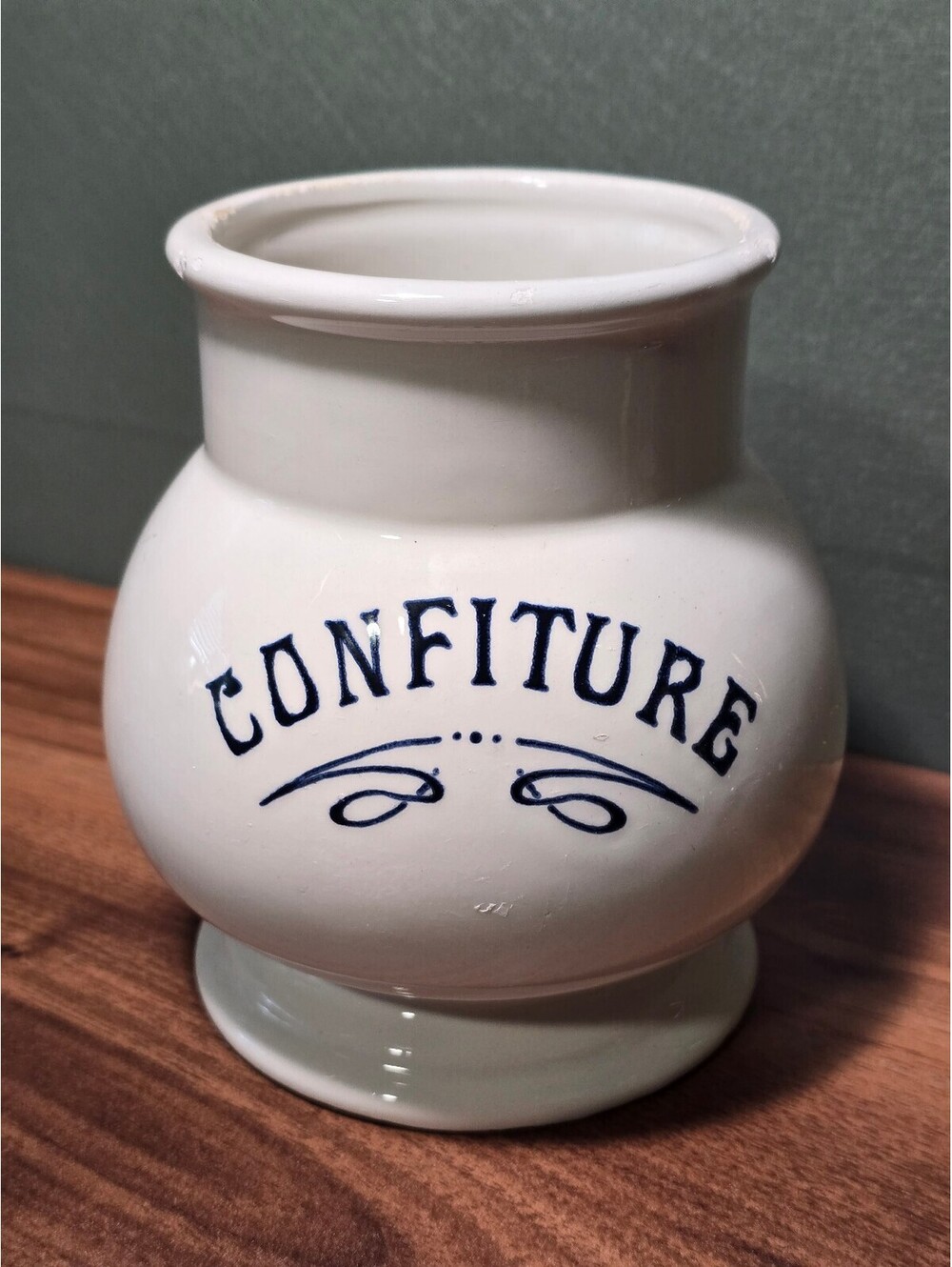 Vintage Sigma Howard Kaplan French Confiture Jar White Blue Crock 6in